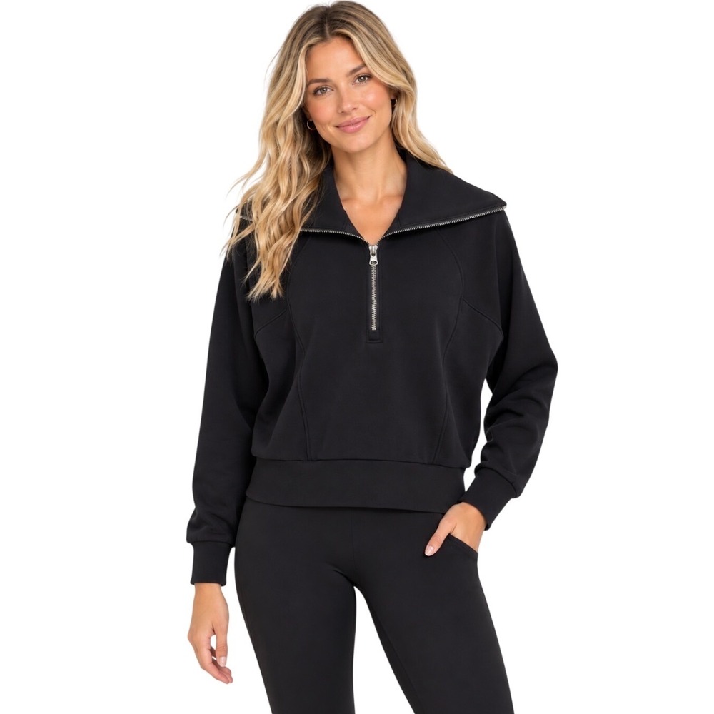 Spanx AirEssentials Half Zip Pullover Sweatshirt Very Black Small 50226R